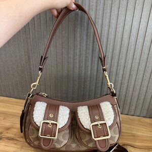 COACH Ashton Baguette Bag In Signature Canvas Tan/Natural CY658 Outlet NEW